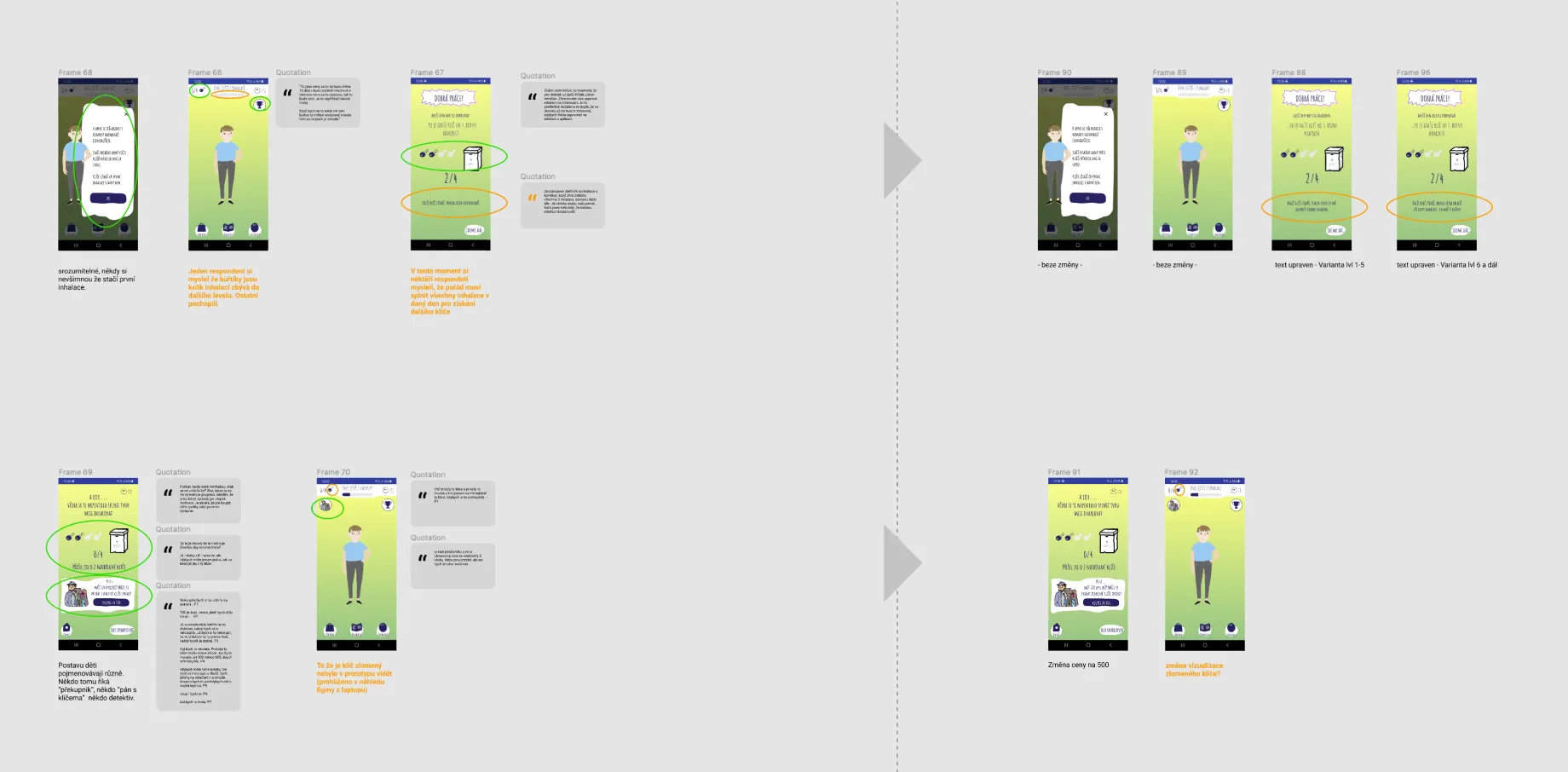 Design with highlighted usability issues and adjustments