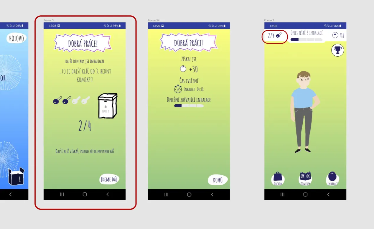 Screenshot of app designs with changes highlighted